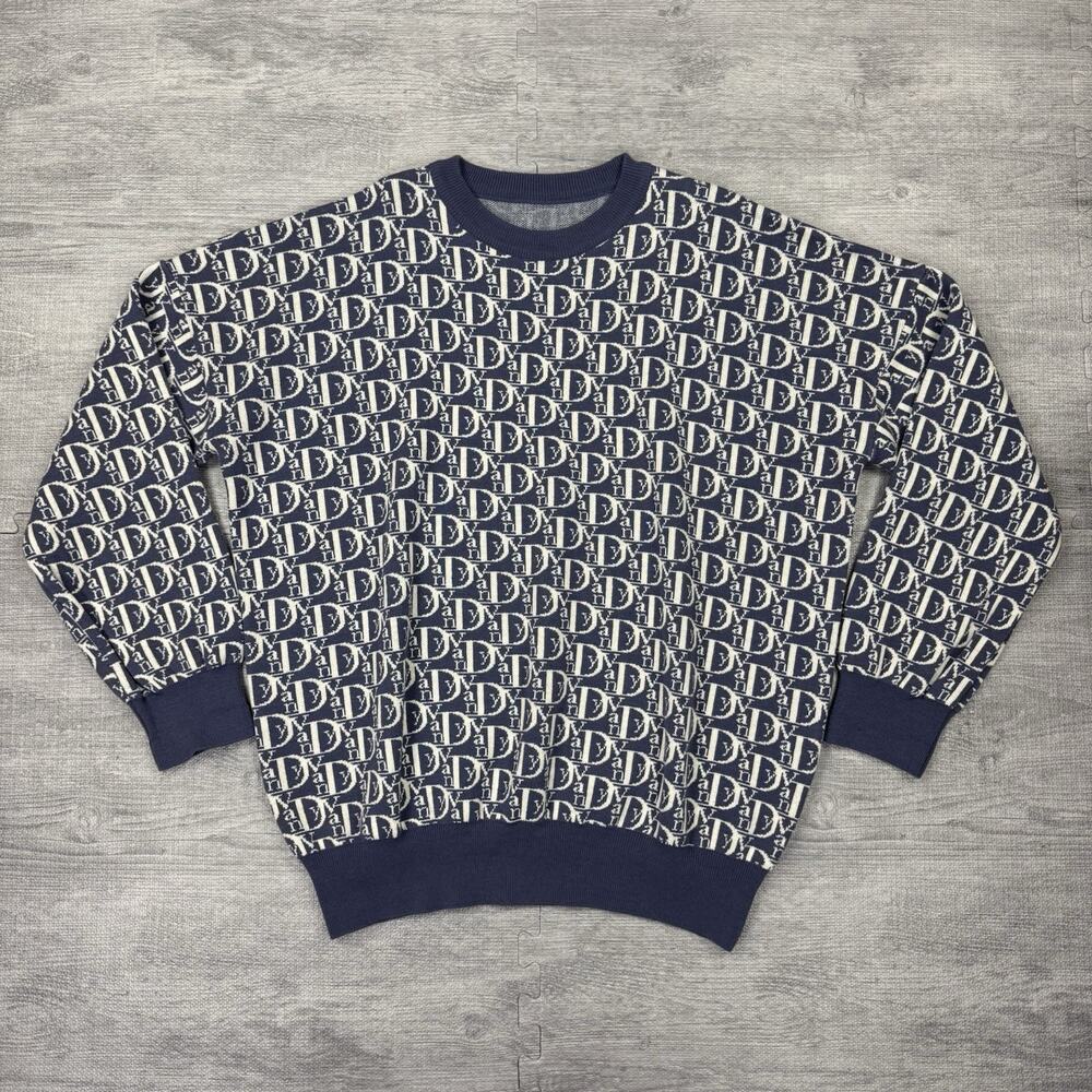 Vandy The Pink Vior/Dior Monogram Oblique Knit Sweater Blue